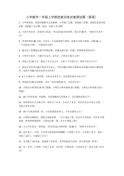 小学数学一年级上学期思维训练试卷测试题(答案)