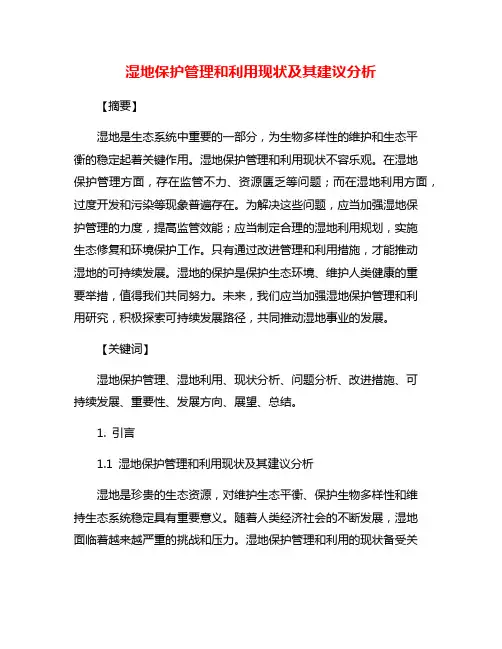 湿地保护管理和利用现状及其建议分析