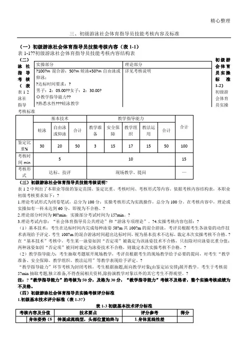 初级游泳社会体育指导员技能考核内容及标准