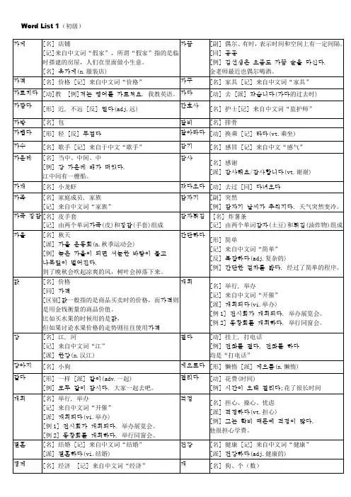 韩语TOPIK初级全部单词打印版