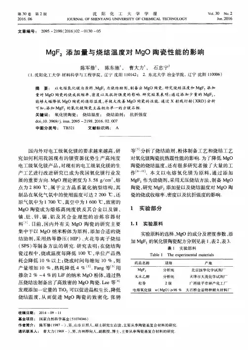 MgF_2添加量与烧结温度对MgO陶瓷性能的影响