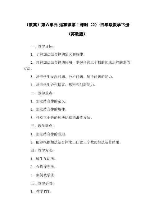 (教案)第六单元 运算律第1课时(2)-四年级数学下册 (苏教版)