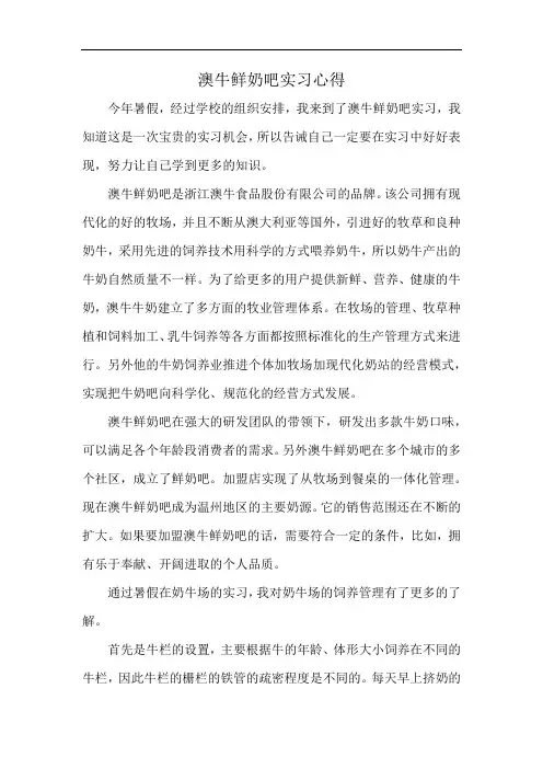 澳牛鲜奶吧实习心得