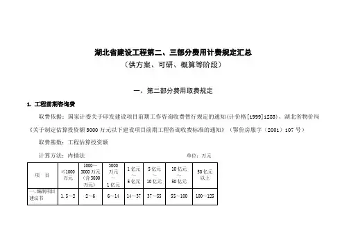湖北省建设工程第二三部分费用计费规定汇总