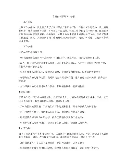 自查自纠下周工作安排