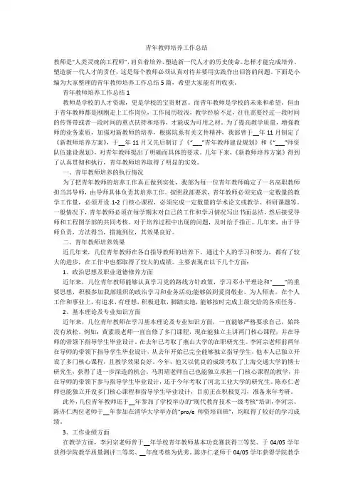 青年教师培养工作总结