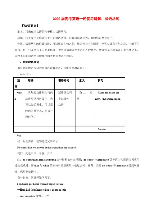 2022届高考英语一轮复习 状语从句讲解