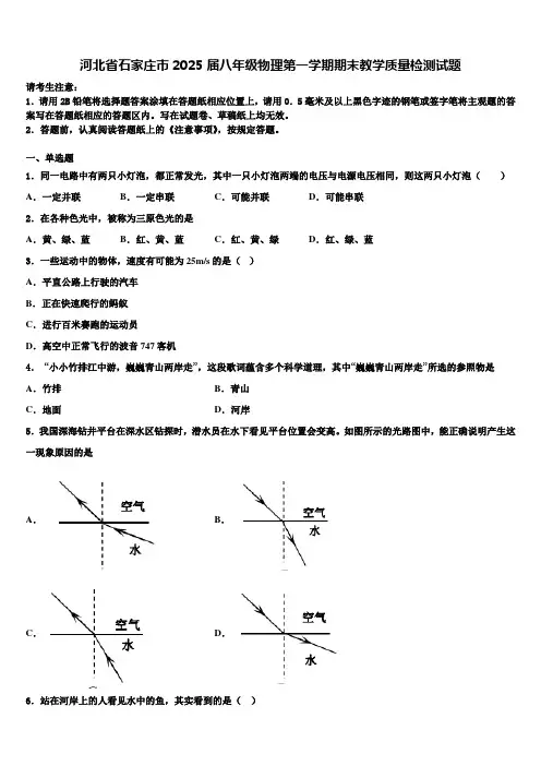 河北省石家庄市2025届八年级物理第一学期期末教学质量检测试题含解析