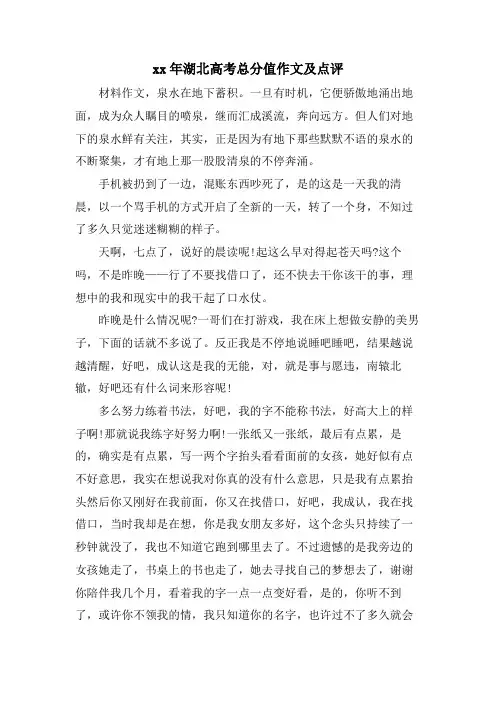 湖北高考满分作文及点评