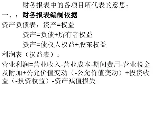 财务报表中的各项目所代表的意思
