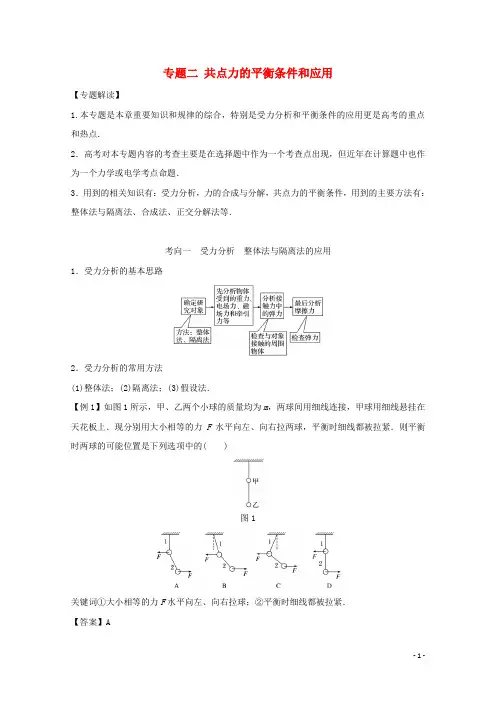 2018年高考物理一轮复习专题二共点力的平衡条件和应用精讲深剖
