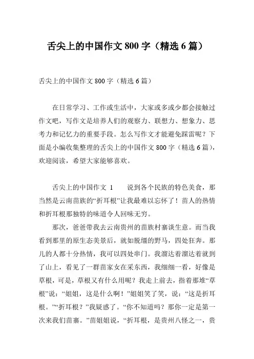 舌尖上的中国作文800字(精选6篇)
