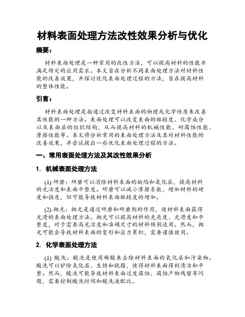 材料表面处理方法改性效果分析与优化