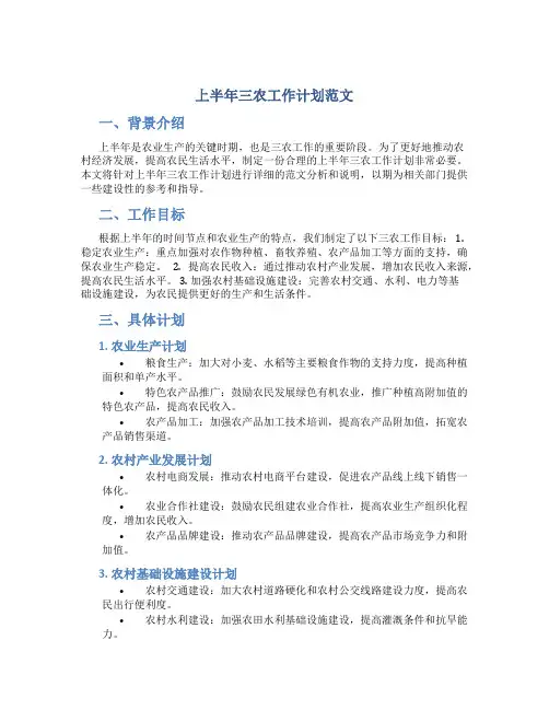 上半年三农工作计划范文