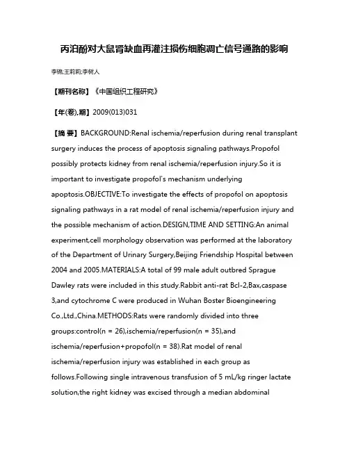 丙泊酚对大鼠肾缺血再灌注损伤细胞凋亡信号通路的影响