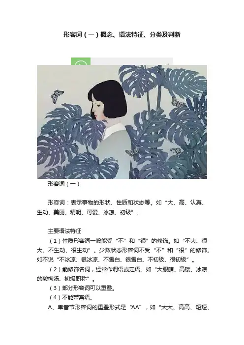 形容词（一）概念、语法特征、分类及判断