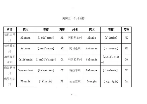 美国五十个州名称(含音标)
