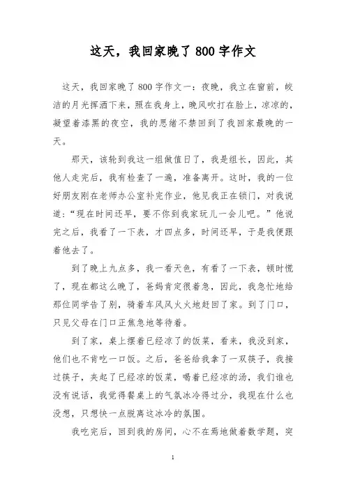 优秀作文：这天,我回家晚了800字作文