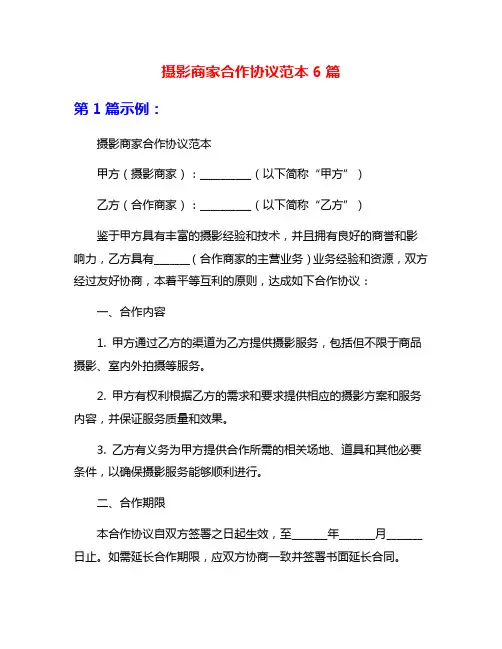摄影商家合作协议范本6篇