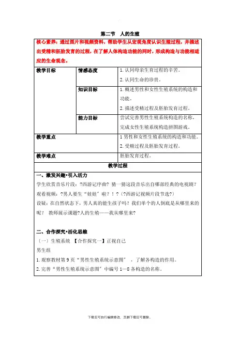 人教版生物七年级下册4.1.2《人的生殖》名师教案