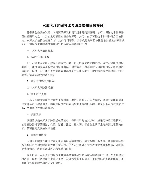 水库大坝加固技术及防渗措施问题探讨