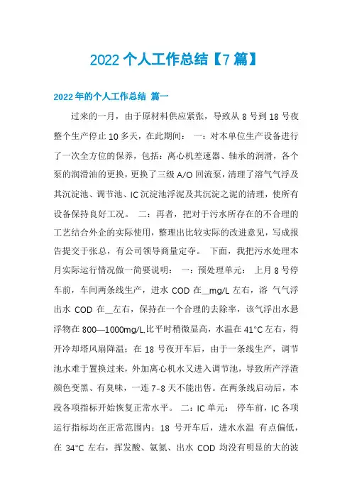 2022个人工作总结【7篇】