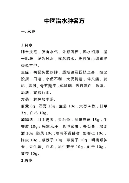 中医治水肿名方