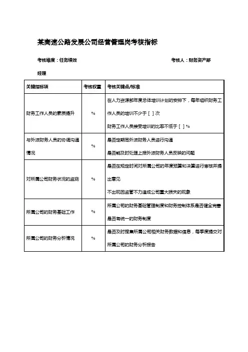 高速公路发展公司经营管理岗考核指标