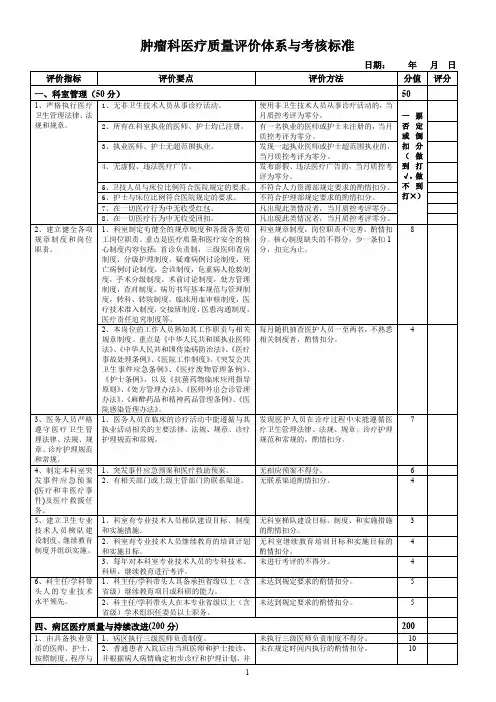 肿瘤科医疗质量评价体系与考核标准(最新整理)