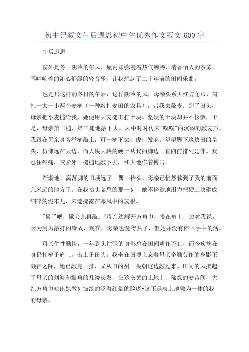 初中记叙文午后遐思初中生优秀作文范文600字