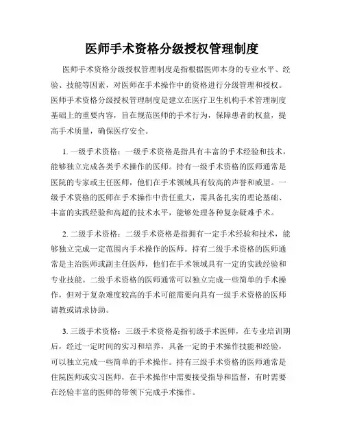 医师手术资格分级授权管理制度