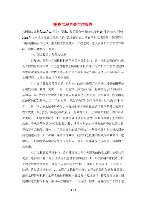 投资项目自查工作报告