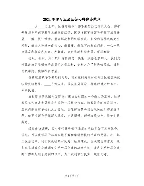 2024年学习三治三促心得体会范本(2篇)