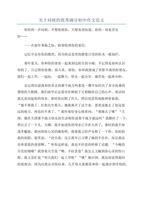 关于问候的优秀满分初中作文范文