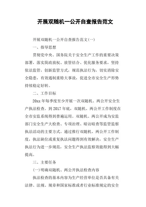 开展双随机一公开自查报告范文