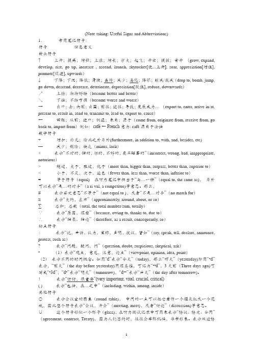 笔记 口译常用缩写