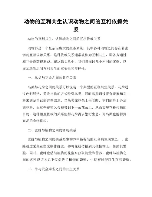 动物的互利共生认识动物之间的互相依赖关系