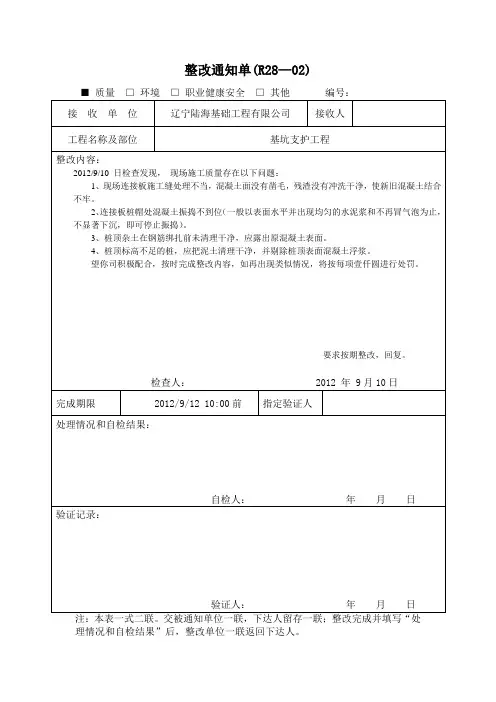 整改通知单 (砼专项整改)