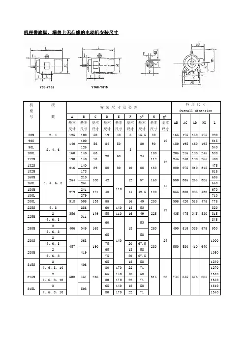 Y系列电机安装尺寸