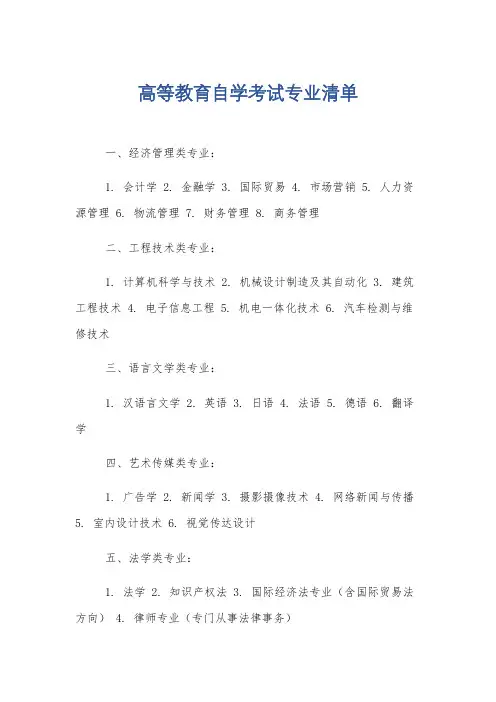 高等教育自学考试专业清单