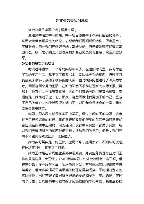 外贸业务员实习总结（通用9篇）