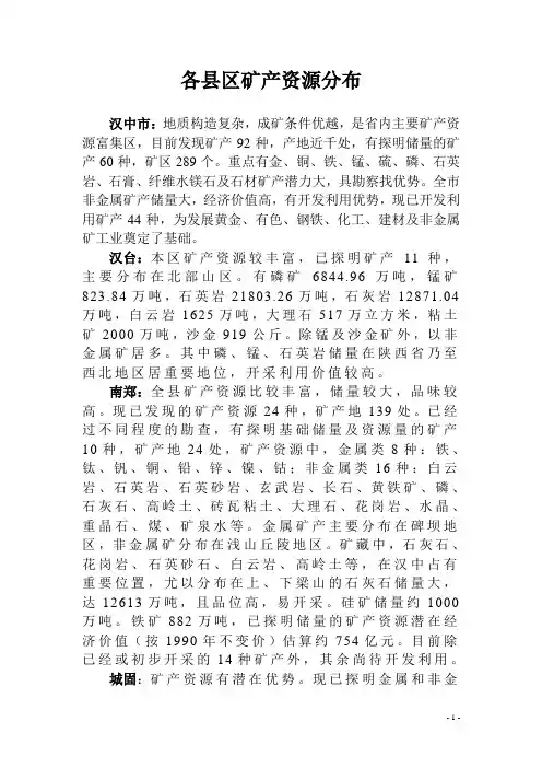 汉中市各县区矿产资源分布