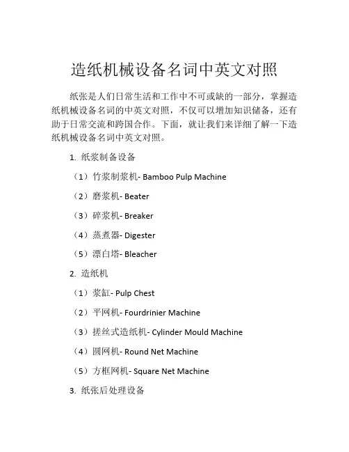 造纸机械设备名词中英文对照