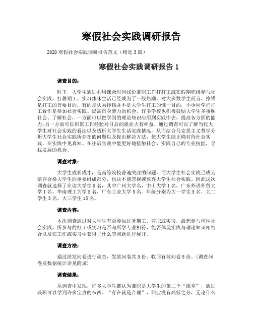 寒假社会实践调研报告