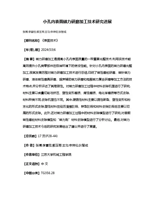 小孔内表面磁力研磨加工技术研究进展