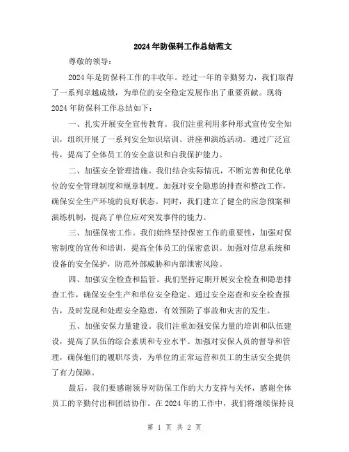 2024年防保科工作总结范文