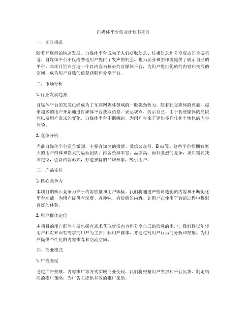 自媒体平台创业计划书项目