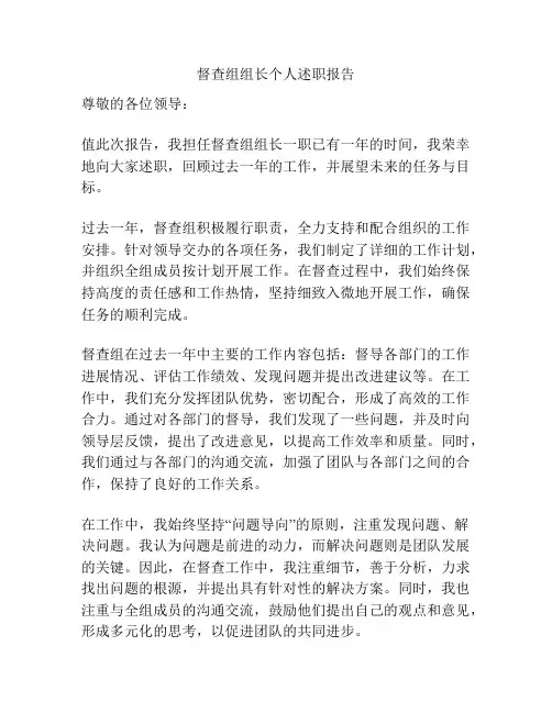 督查组组长个人述职报告