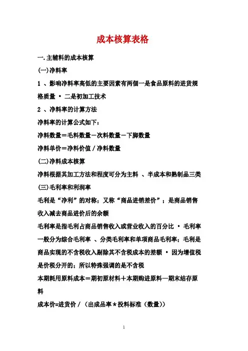 餐饮业成本核算表格