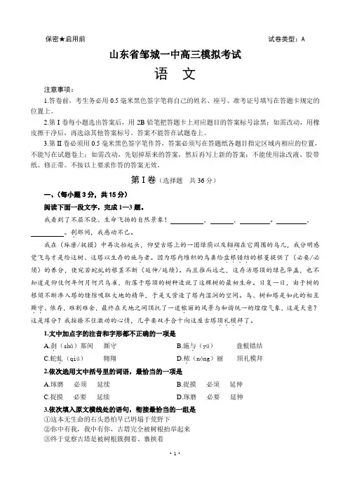 山东省邹城一中高三下学期4月模拟考试语文试卷(Word版,含答案)